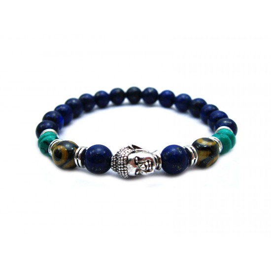 Lapiz lazuli stone beads Jewelry Sets Silver Buddha Men Black Yoga Bracelet