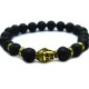 Jewelry Black Lava Energy  Stone beads Gold Buddha Men Black Bracelet