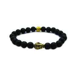 Beaded Energy Lava Stone Antique Golden Buddha Men's Bracelet