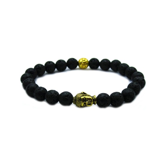 Beaded Energy Lava Stone Antique Golden Buddha Men's Bracelet