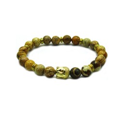 Jasper Stone beaded Gold Buddha Stretch Yoga Men's Bracelet