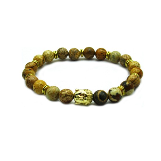 Jasper Stone beaded Gold Buddha Stretch Yoga Men's Bracelet
