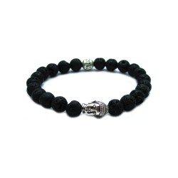 Beaded Energy Lava Stone Antique Silver Buddha Men's Bracelet