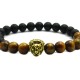 Natural Tiger Eye and Matte Agate Stone Beads Gold Liao Head Bracelet