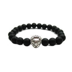 Matte Agate Stone Beads Antique Silver Liao Head Bracelet
