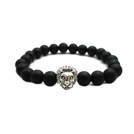 Matte Agate Stone Beads Antique Silver Liao Head Bracelet