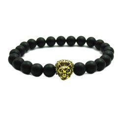 Matte Agate Stone Beads Antique Gold Liao Head Bracelet