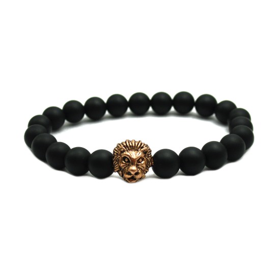 Matte Agate Stone Beads Antique Rose Gold Liao Head Bracelet
