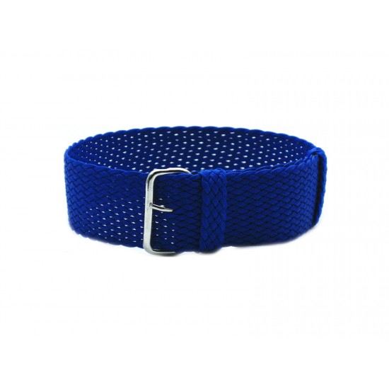 HNS Blue Perlon Braided Woven Strap With Brushed Stainless Steel Buckle