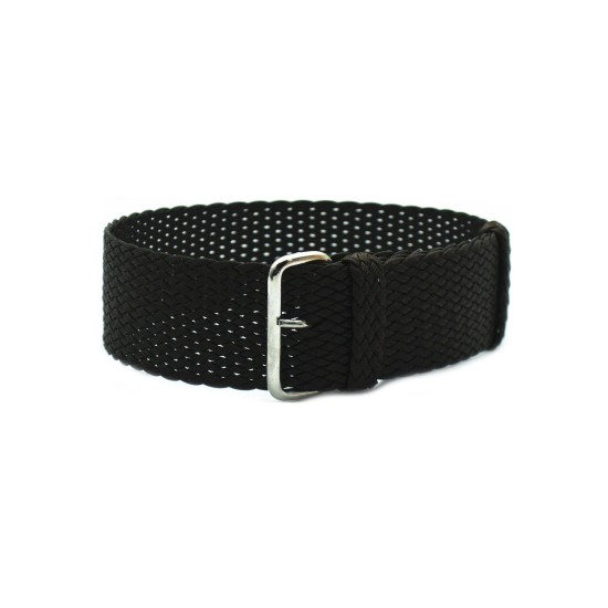 HNS Dark Brown Perlon Braided Woven Strap With Brushed Stainless Steel Buckle