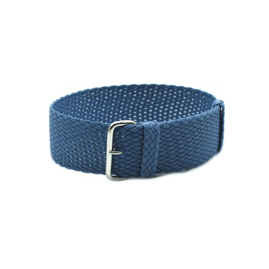 HNS Grey Blue Perlon Braided Woven Strap With Brushed Stainless Steel Buckle