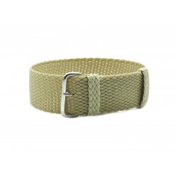 HNS Beige Perlon  Braided Woven Watch Strap With Brushed Stainless Steel Buckle