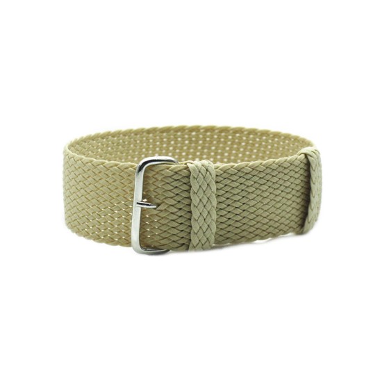 HNS Beige Perlon  Braided Woven Watch Strap With Brushed Stainless Steel Buckle