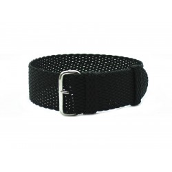 HNS Black Perlon  Braided Woven Strap With Brushed Stainless Steel Buckle