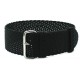 HNS Black Perlon  Braided Woven Strap With Brushed Stainless Steel Buckle