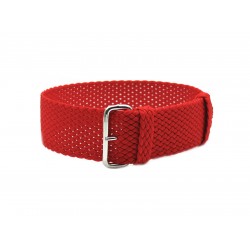 HNS Red Perlon Braided Woven Strap With Brushed Stainless Steel Buckle