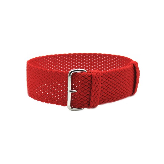 HNS Red Perlon Braided Woven Strap With Brushed Stainless Steel Buckle