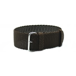 HNS Coffee Perlon Braided Woven Strap With Brushed Stainless Steel Buckle