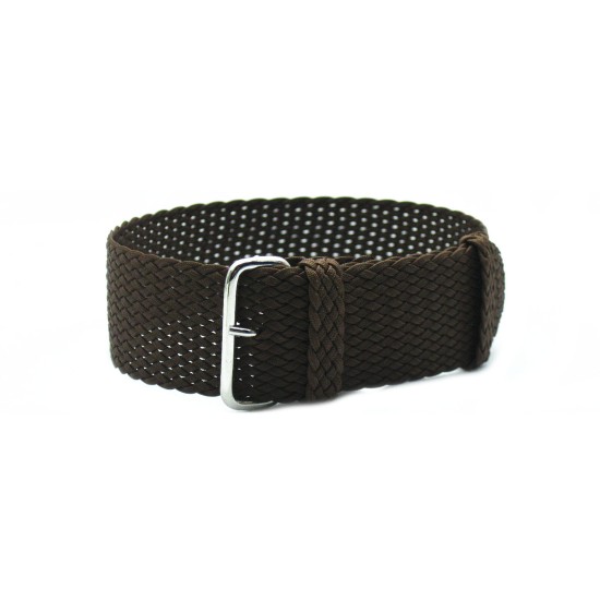 HNS Coffee Perlon Braided Woven Strap With Brushed Stainless Steel Buckle