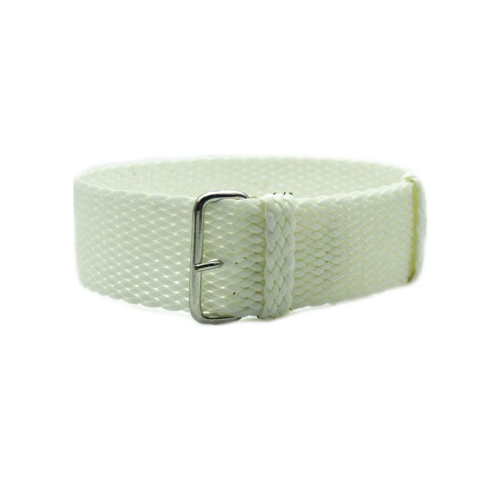 HNS White Perlon Braided Woven Strap With Brushed Stainless Steel Buckle