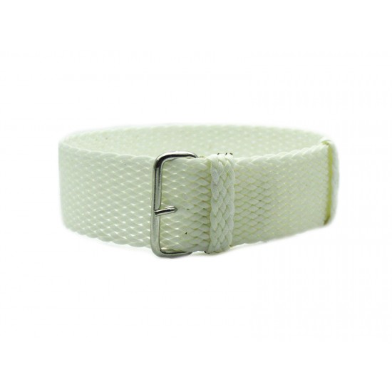 HNS White Perlon Braided Woven Strap With Brushed Stainless Steel Buckle