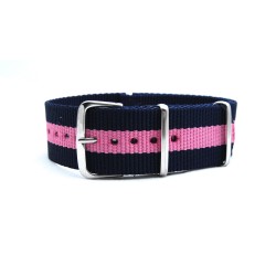 HNS Navy Blue & Pink Strip Heavy Duty Ballistic Nylon Watch Strap With Polished Stainless Steel Buckle