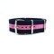 HNS Navy Blue & Pink Strip Heavy Duty Ballistic Nylon Watch Strap With Polished Stainless Steel Buckle