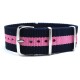 HNS Navy Blue & Pink Strip Heavy Duty Ballistic Nylon Watch Strap With Polished Stainless Steel Buckle