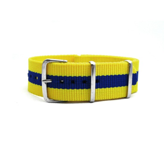 HNS Sweden Flag Yellow & Blue Strip Heavy Duty Ballistic Nylon Watch Strap With Polished Stainless Steel Buckle