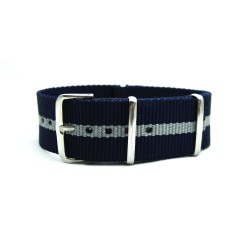 HNS Navy & Grey Strip Heavy Duty Ballistic Nylon Watch Strap With Polished Stainless Steel Buckle