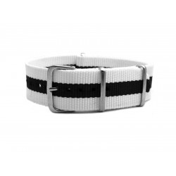 HNS White & Navy Blue Strip Heavy Duty Ballistic Nylon Watch Strap With Polished Stainless Steel Buckle