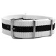 HNS White & Navy Blue Strip Heavy Duty Ballistic Nylon Watch Strap With Polished Stainless Steel Buckle