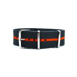 HNS Dark Grey & Orange Strip Heavy Duty Ballistic Nylon Watch Strap With Polished Stainless Steel Buckle