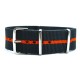 HNS Dark Grey & Orange Strip Heavy Duty Ballistic Nylon Watch Strap With Polished Stainless Steel Buckle