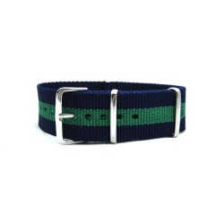 HNS Navy Blue & Green Strip Heavy Duty Ballistic Nylon Watch Strap With Polished Stainless Steel Buckle
