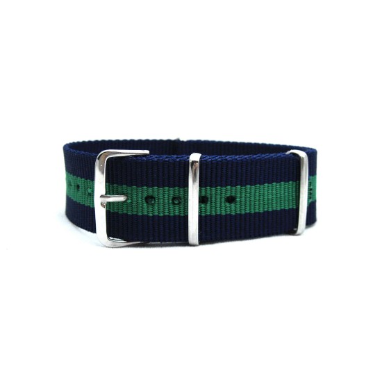 HNS Navy Blue & Green Strip Heavy Duty Ballistic Nylon Watch Strap With Polished Stainless Steel Buckle