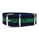 HNS Navy Blue & Green Strip Heavy Duty Ballistic Nylon Watch Strap With Polished Stainless Steel Buckle