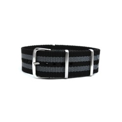 HNS Bond 007 Black & Grey Strip Heavy Duty Ballistic Nylon Watch Strap With Polished Stainless Steel Buckle