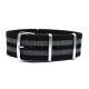 HNS Bond 007 Black & Grey Strip Heavy Duty Ballistic Nylon Watch Strap With Polished Stainless Steel Buckle