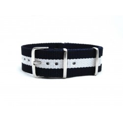 HNS Navy & White Strip Heavy Duty Ballistic Nylon Watch Strap With Polished Stainless Steel Buckle