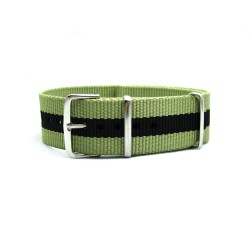 HNS Dark Khaki & Black Strip Heavy Duty Ballistic Nylon  Watch Strap With Polished Stainless Steel Buckle