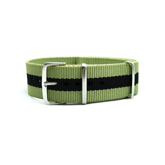 HNS Dark Khaki & Black Strip Heavy Duty Ballistic Nylon  Watch Strap With Polished Stainless Steel Buckle