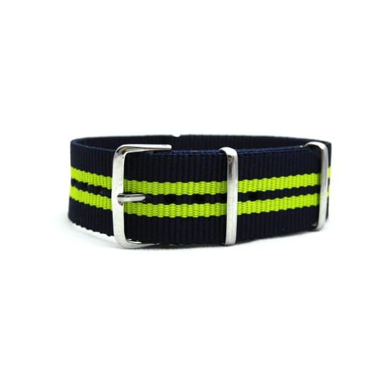 HNS Navy & Yellow Strip Heavy Duty Ballistic Nylon Watch Strap With Polished Stainless Steel Buckle