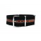 HNS Black & Grey & Orange Strip Heavy Duty Ballistic Nylon Watch Strap With Polished Stainless Steel Buckle