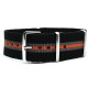 HNS Black & Grey & Orange Strip Heavy Duty Ballistic Nylon Watch Strap With Polished Stainless Steel Buckle