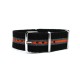 HNS Black & Grey & Orange Strip Heavy Duty Ballistic Nylon Watch Strap With Polished Stainless Steel Buckle