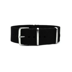 HNS Black Heavy Duty Ballistic Nylon Watch Strap With Polished Stainless Steel Buckle