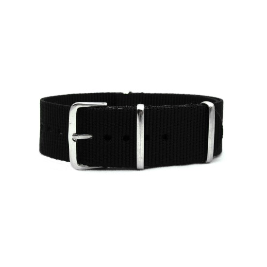 HNS Black Heavy Duty Ballistic Nylon Watch Strap With Polished Stainless Steel Buckle