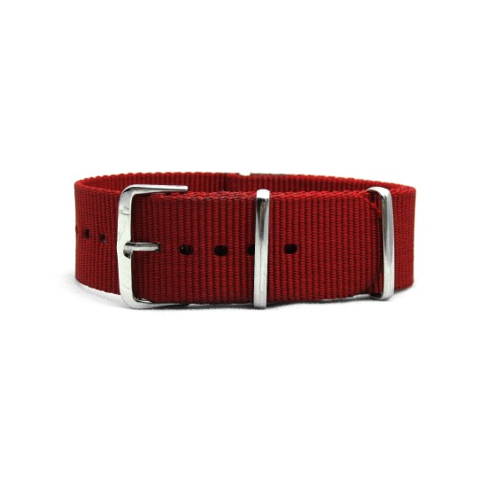 HNS Red Heavy Duty Ballistic Nylon Watch Strap With Polished Stainless Steel Buckle