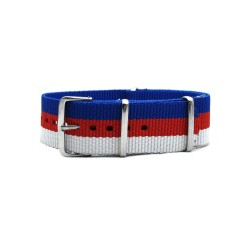 HNS Blue & Red & White Strip Heavy Duty Ballistic Nylon Watch Strap With Polished Stainless Steel Buckle
